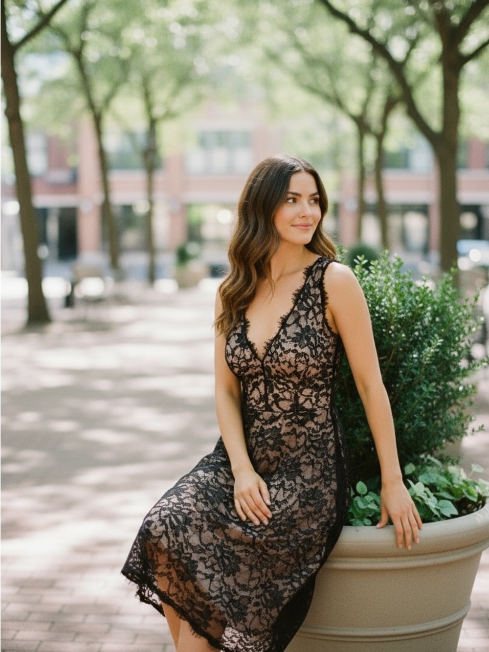 RSVP Black Lace Midi Dress with Nude Lining